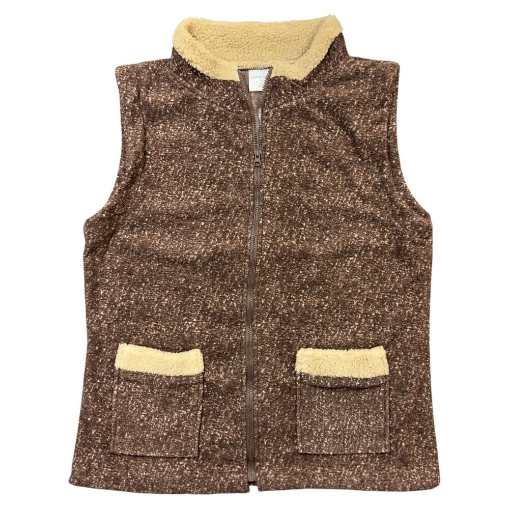 Decorated Originals Vest Women's XL Brown Speckled Sherpa Trim Full Zipper NWT